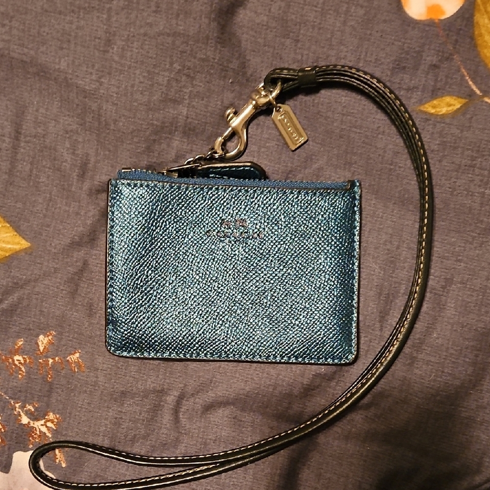 Coach Metallic Blue ID Wristlet